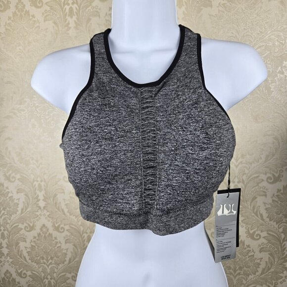 Zobha Size XL Gray Heather Black Trim Pull On Sports Bra Low Impact NWT - Picture 1 of 15